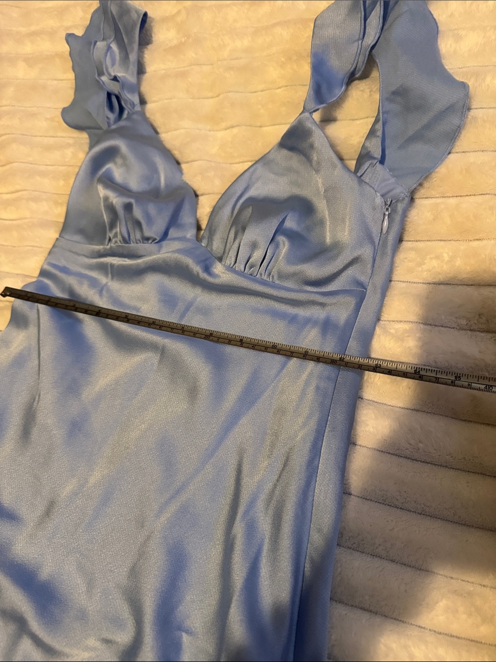Satin Ruffle Open Maxi Dress in Light Blue size XXS - Picture 4 of 7